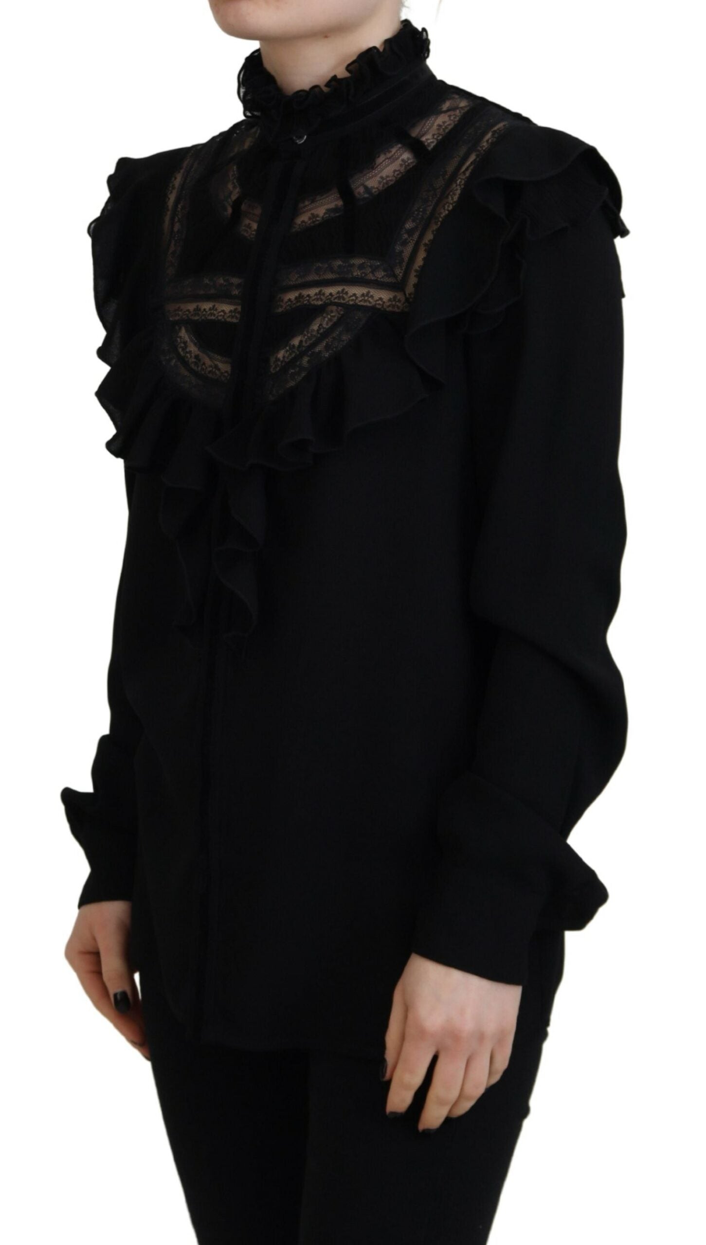 Dsquared² Black Lace Trim Turtle Neck Long Sleeves Top by Dsquared²