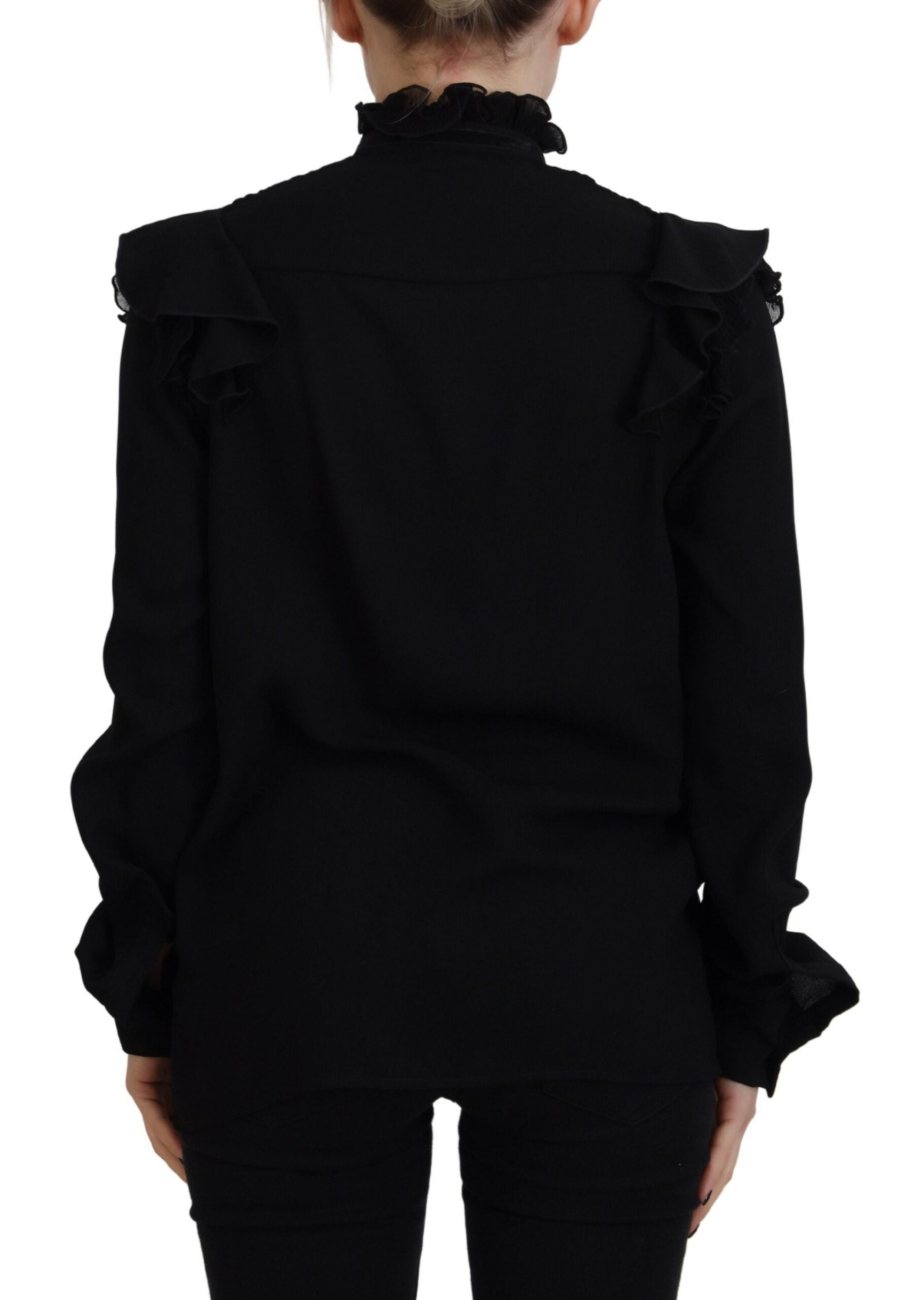 Dsquared² Black Lace Trim Turtle Neck Long Sleeves Top by Dsquared²