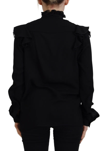 Dsquared² Black Lace Trim Turtle Neck Long Sleeves Top by Dsquared²
