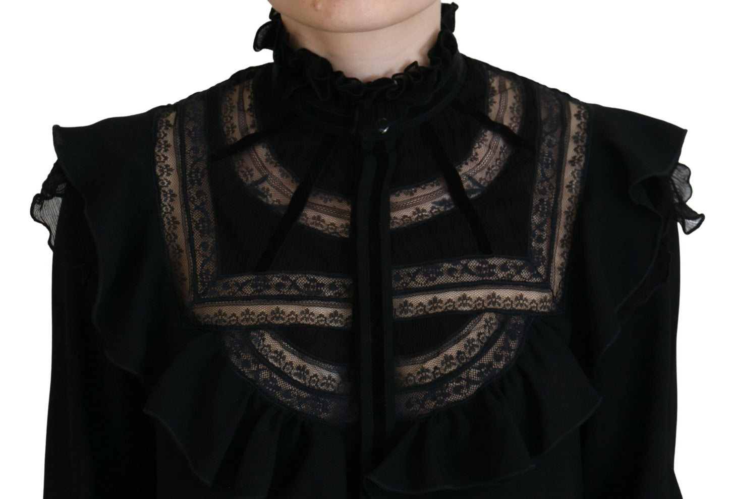 Dsquared² Black Lace Trim Turtle Neck Long Sleeves Top by Dsquared²