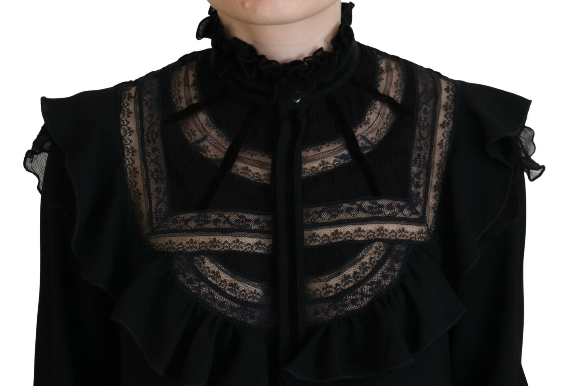 Dsquared² Black Lace Trim Turtle Neck Long Sleeves Top by Dsquared²