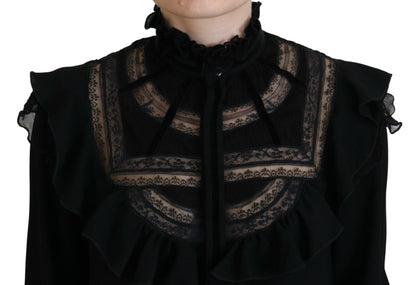 Dsquared² Black Lace Trim Turtle Neck Long Sleeves Top by Dsquared²