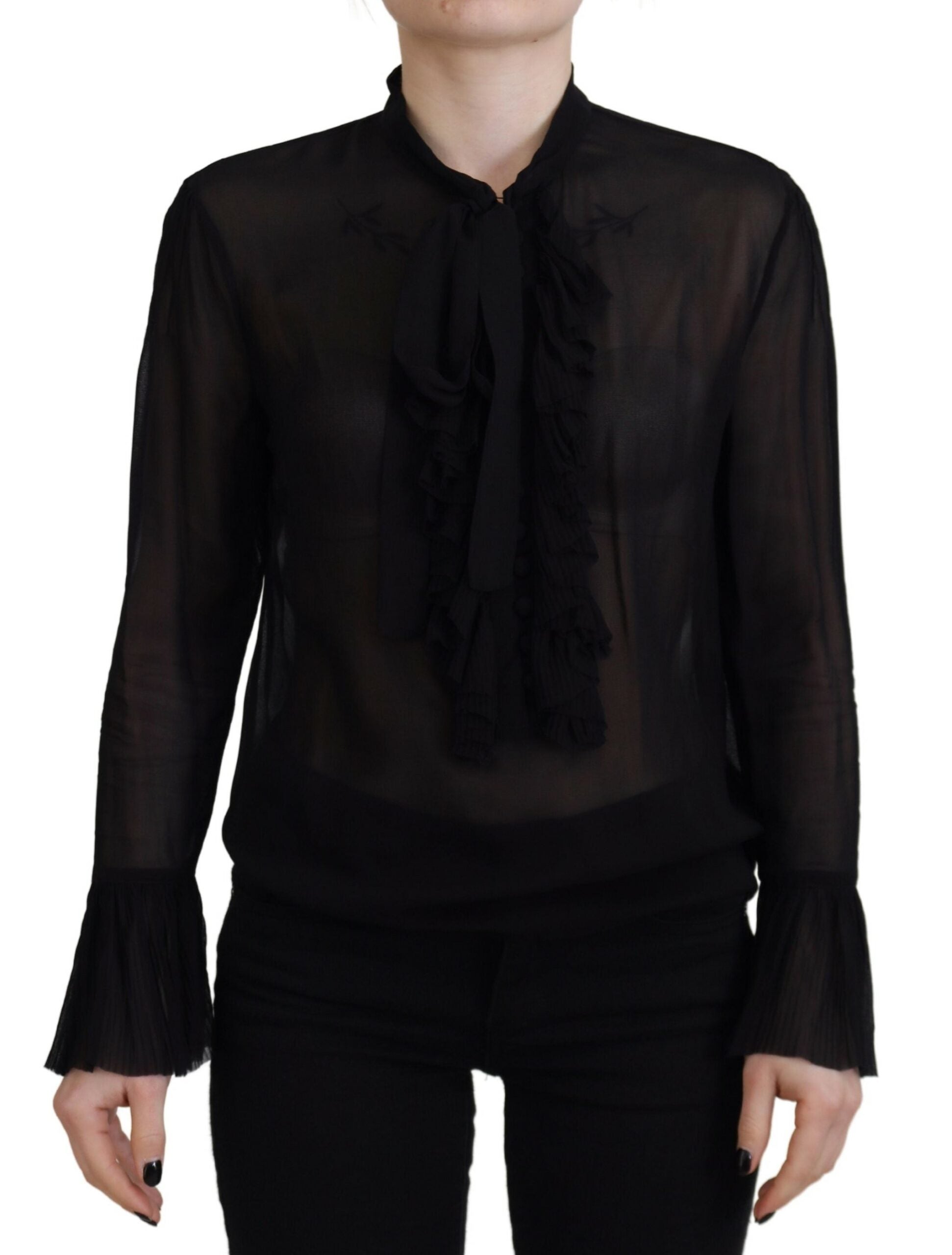Dsquared² Black Viscose Long Sleeves See Through Blouse Top by Dsquared²