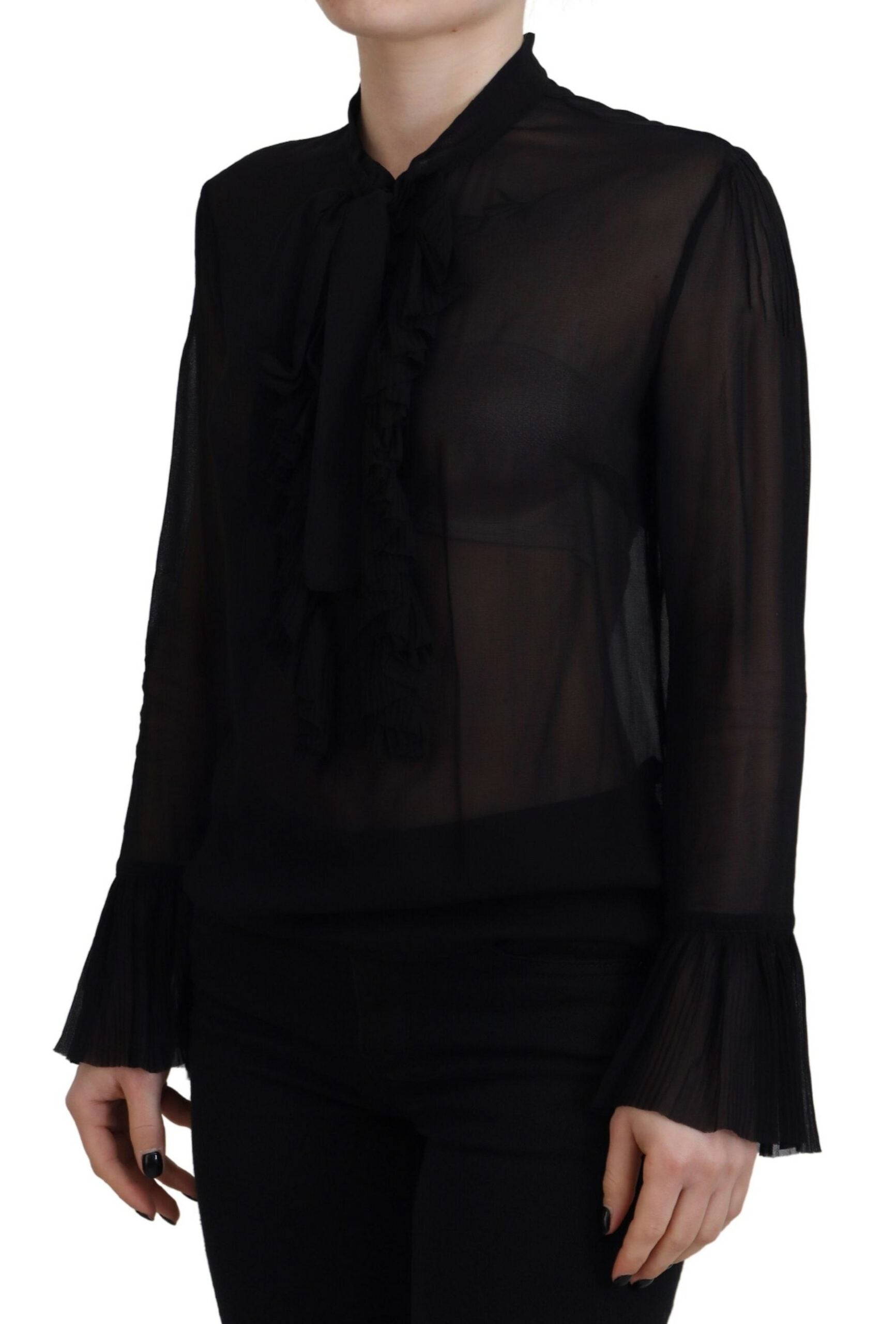 Dsquared² Black Viscose Long Sleeves See Through Blouse Top by Dsquared²