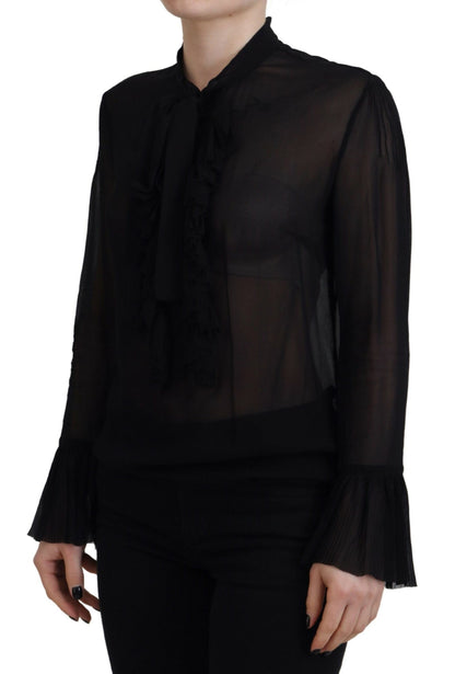 Dsquared² Black Viscose Long Sleeves See Through Blouse Top by Dsquared²