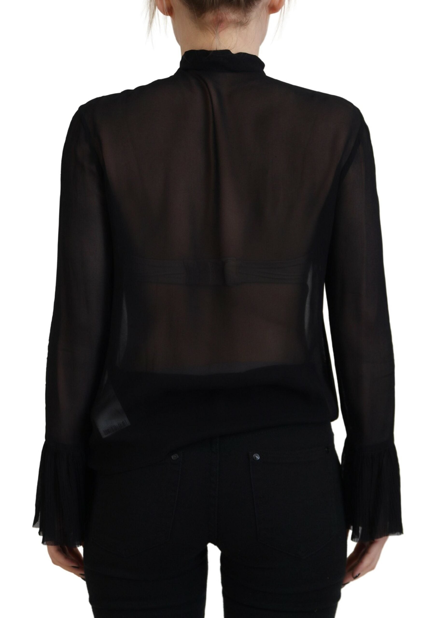 Dsquared² Black Viscose Long Sleeves See Through Blouse Top by Dsquared²