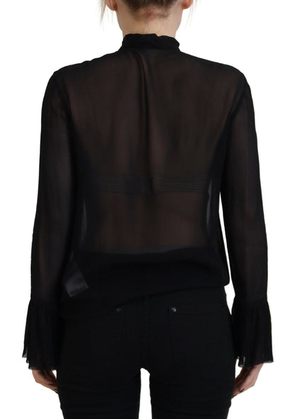 Dsquared² Black Viscose Long Sleeves See Through Blouse Top by Dsquared²