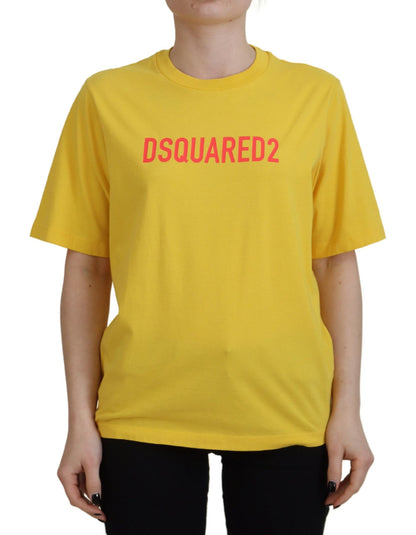 Dsquared² Yellow Logo Print Cotton Crewneck Easy Tee T-shirt by Dsquared²