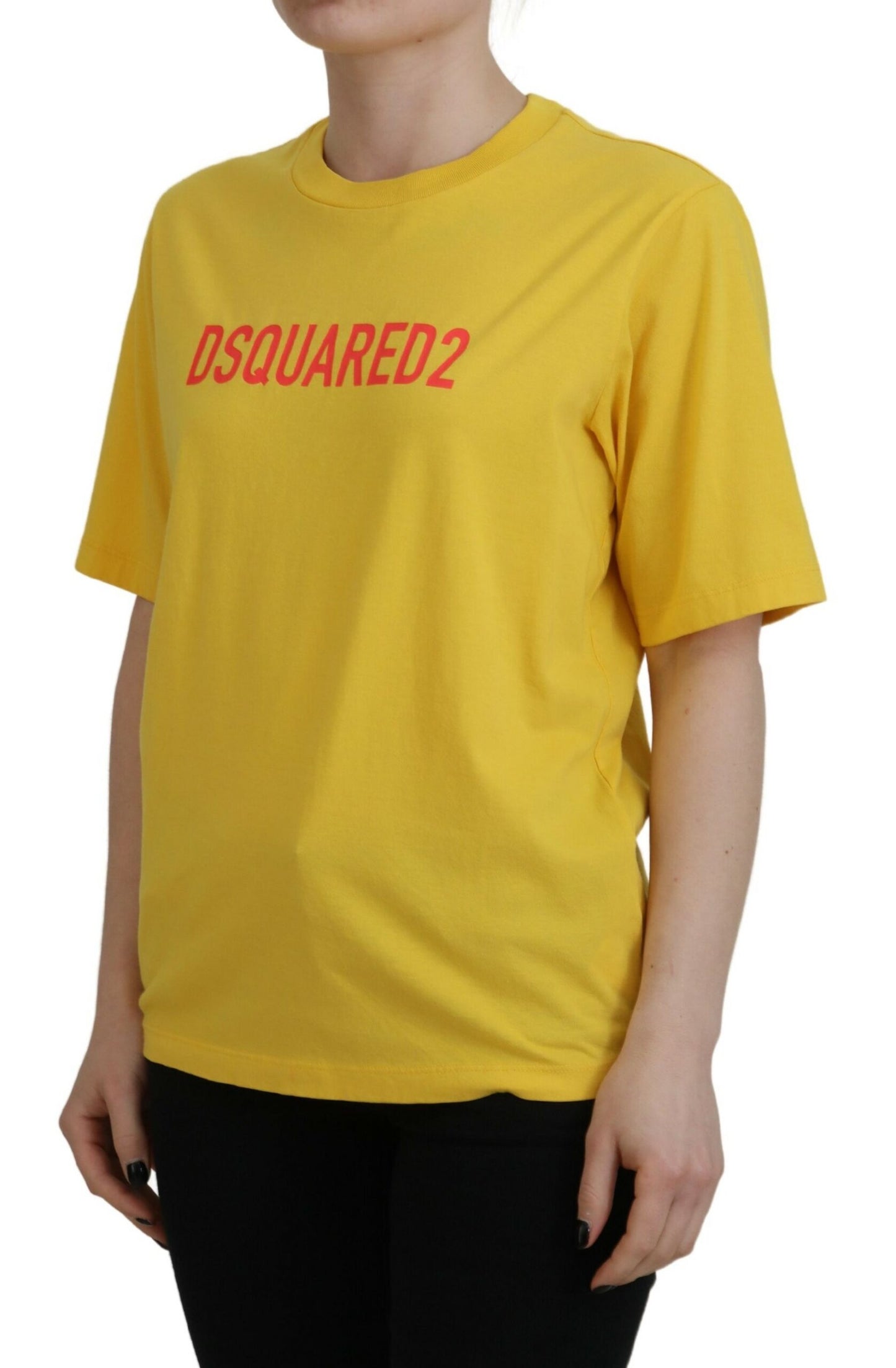 Dsquared² Yellow Logo Print Cotton Crewneck Easy Tee T-shirt by Dsquared²