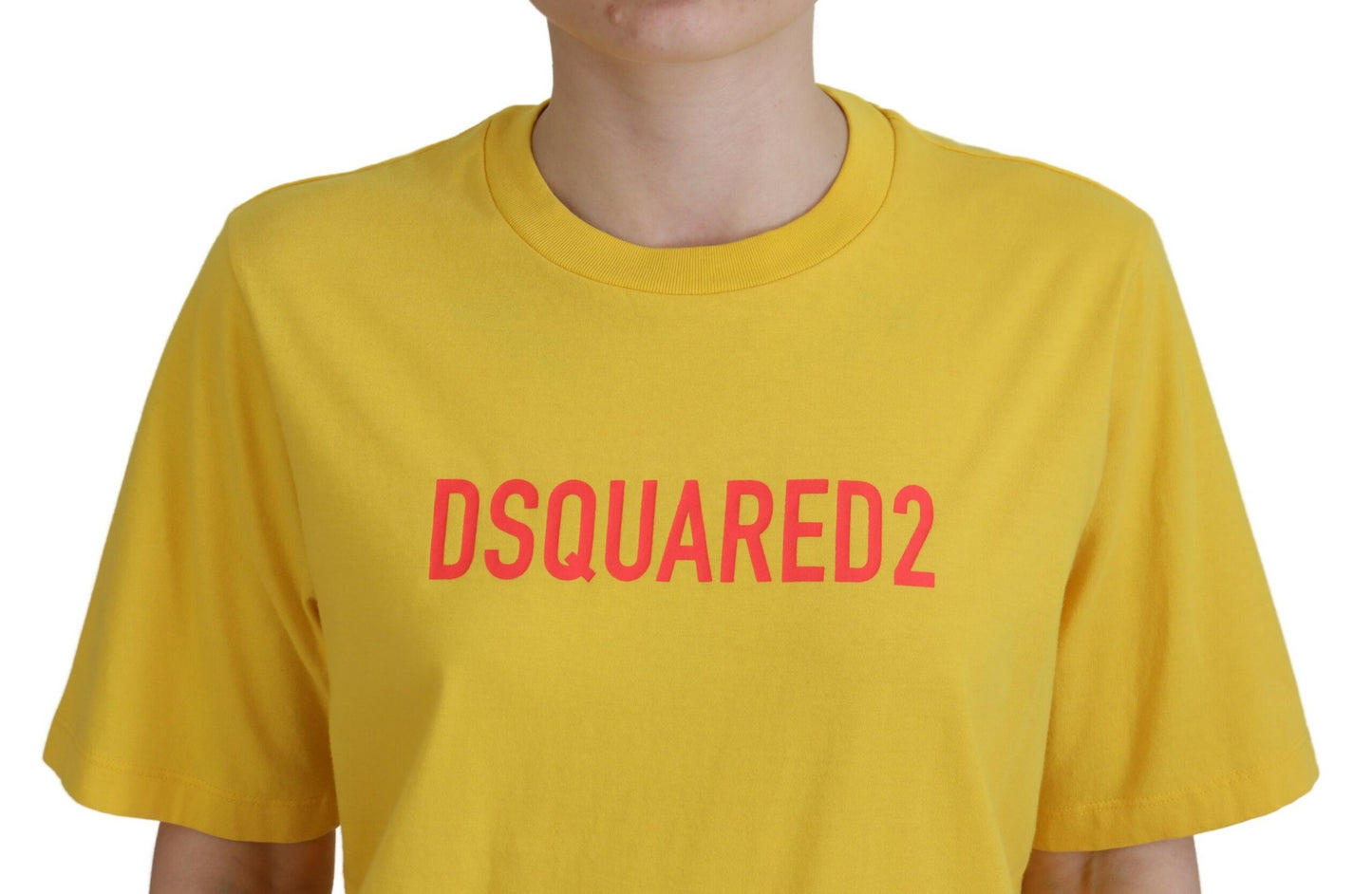Dsquared² Yellow Logo Print Cotton Crewneck Easy Tee T-shirt by Dsquared²