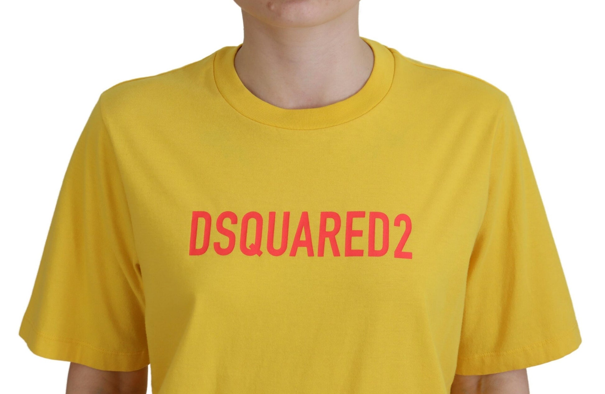 Dsquared² Yellow Logo Print Cotton Crewneck Easy Tee T-shirt by Dsquared²