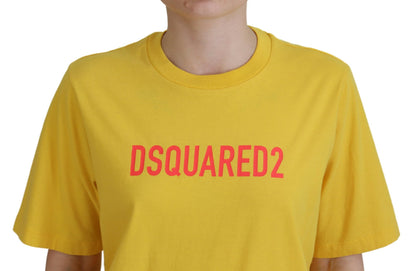 Dsquared² Yellow Logo Print Cotton Crewneck Easy Tee T-shirt by Dsquared²