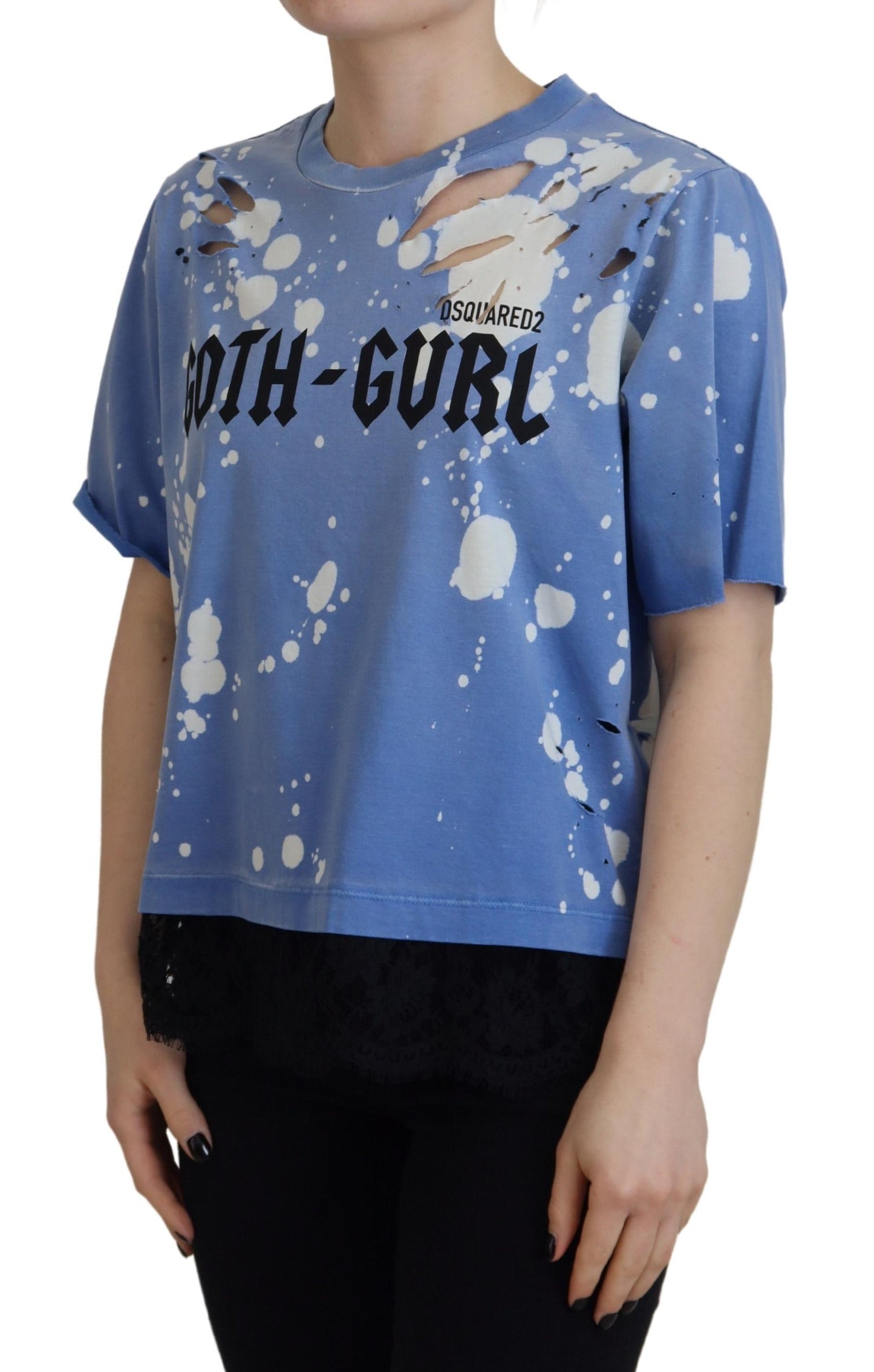 Dsquared² Blue Goth Gurl Print Black Lace Cotton Tee T-shirt by Dsquared²