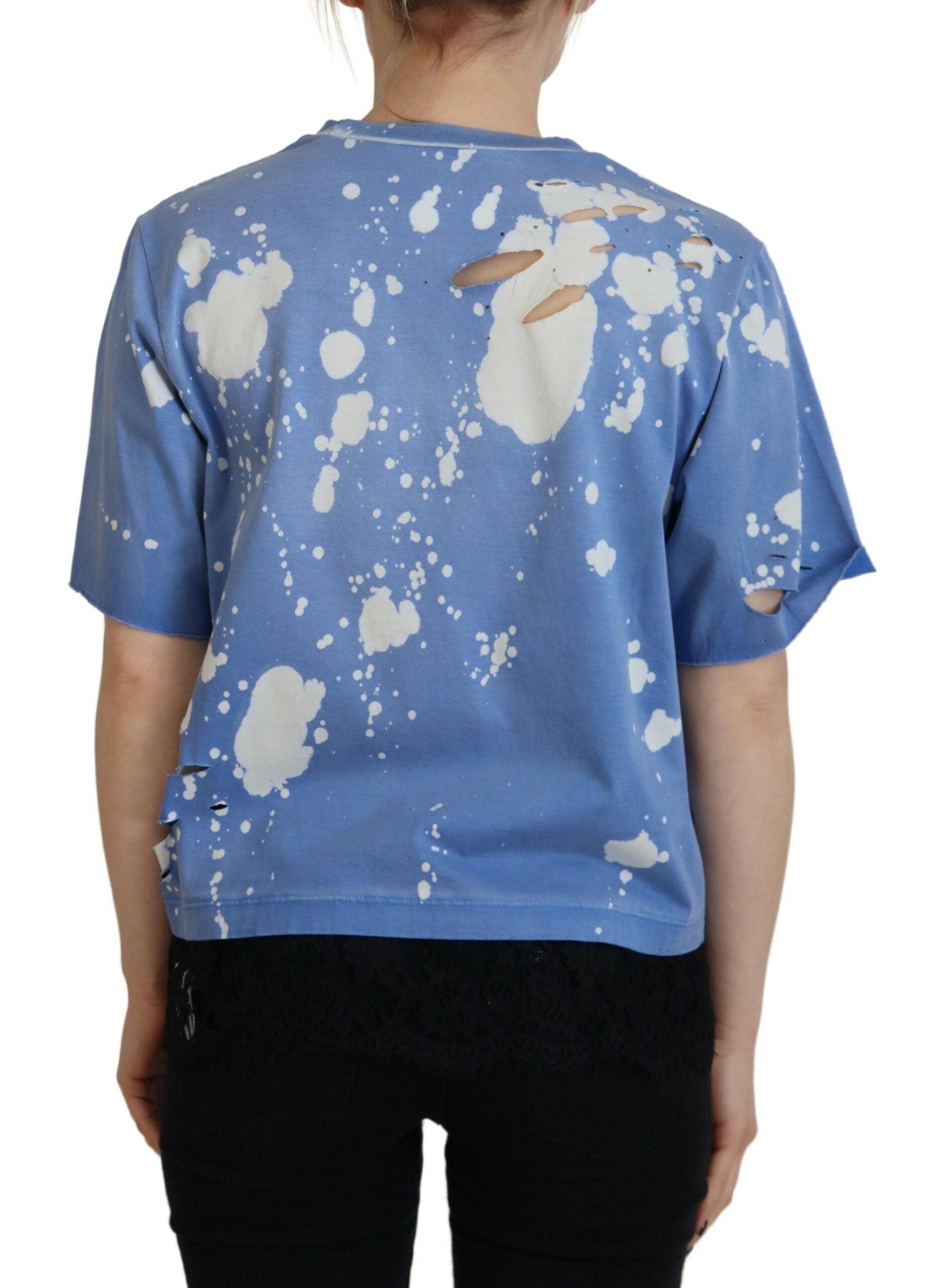 Dsquared² Blue Goth Gurl Print Black Lace Cotton Tee T-shirt by Dsquared²