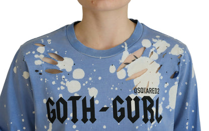 Dsquared² Blue Goth Gurl Print Black Lace Cotton Tee T-shirt by Dsquared²