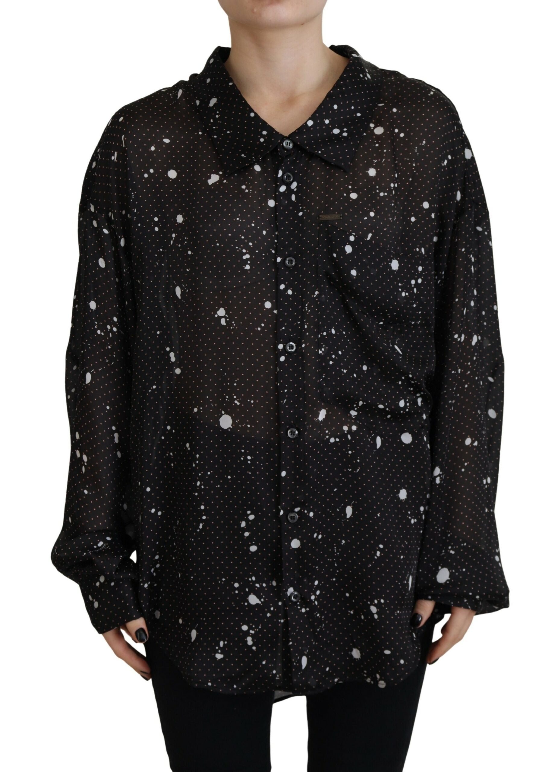 Dsquared² Black Polka Dots Collared Button Down Blouse Top by Dsquared²