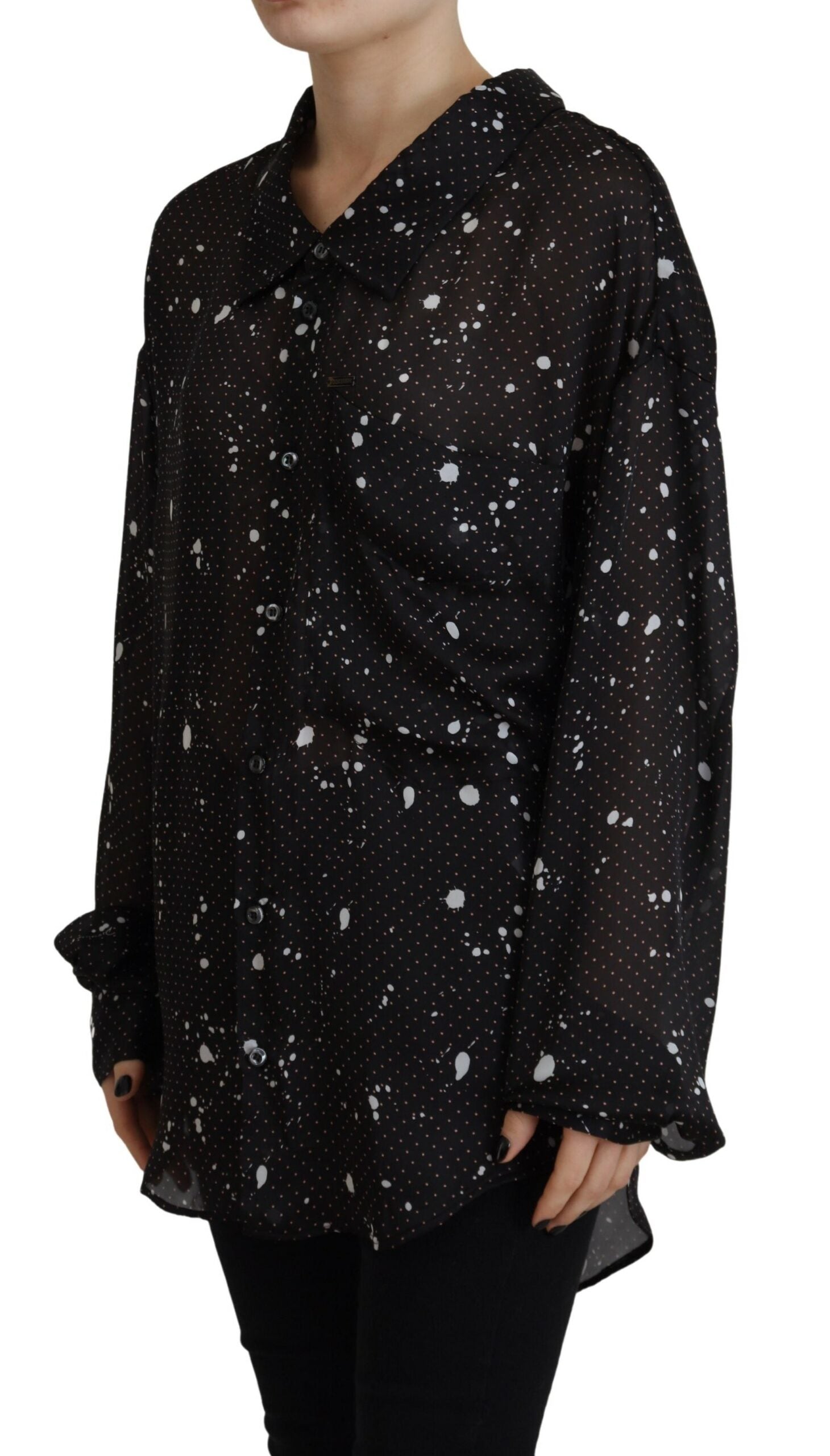 Dsquared² Black Polka Dots Collared Button Down Blouse Top by Dsquared²