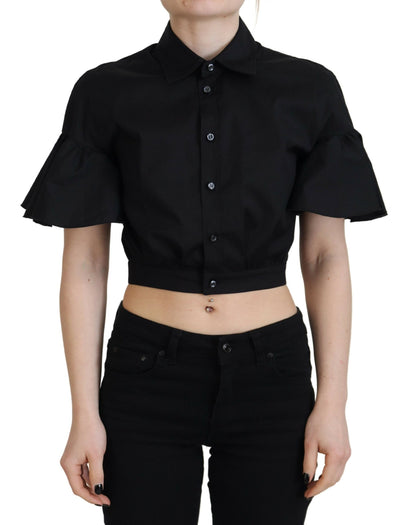 Dsquared² Black Collared Button Down Short Sleeve Cropped Top by Dsquared²