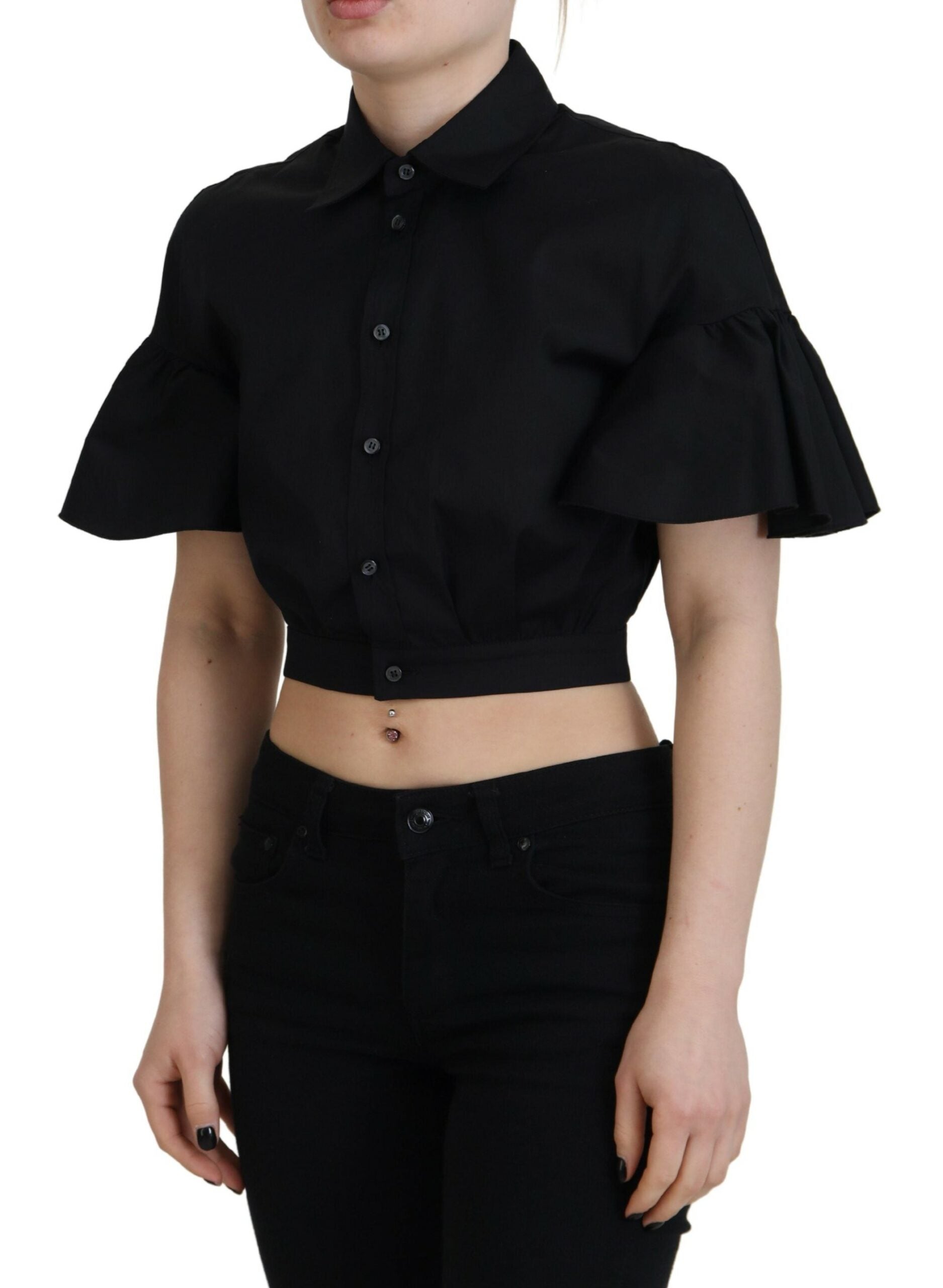 Dsquared² Black Collared Button Down Short Sleeve Cropped Top by Dsquared²