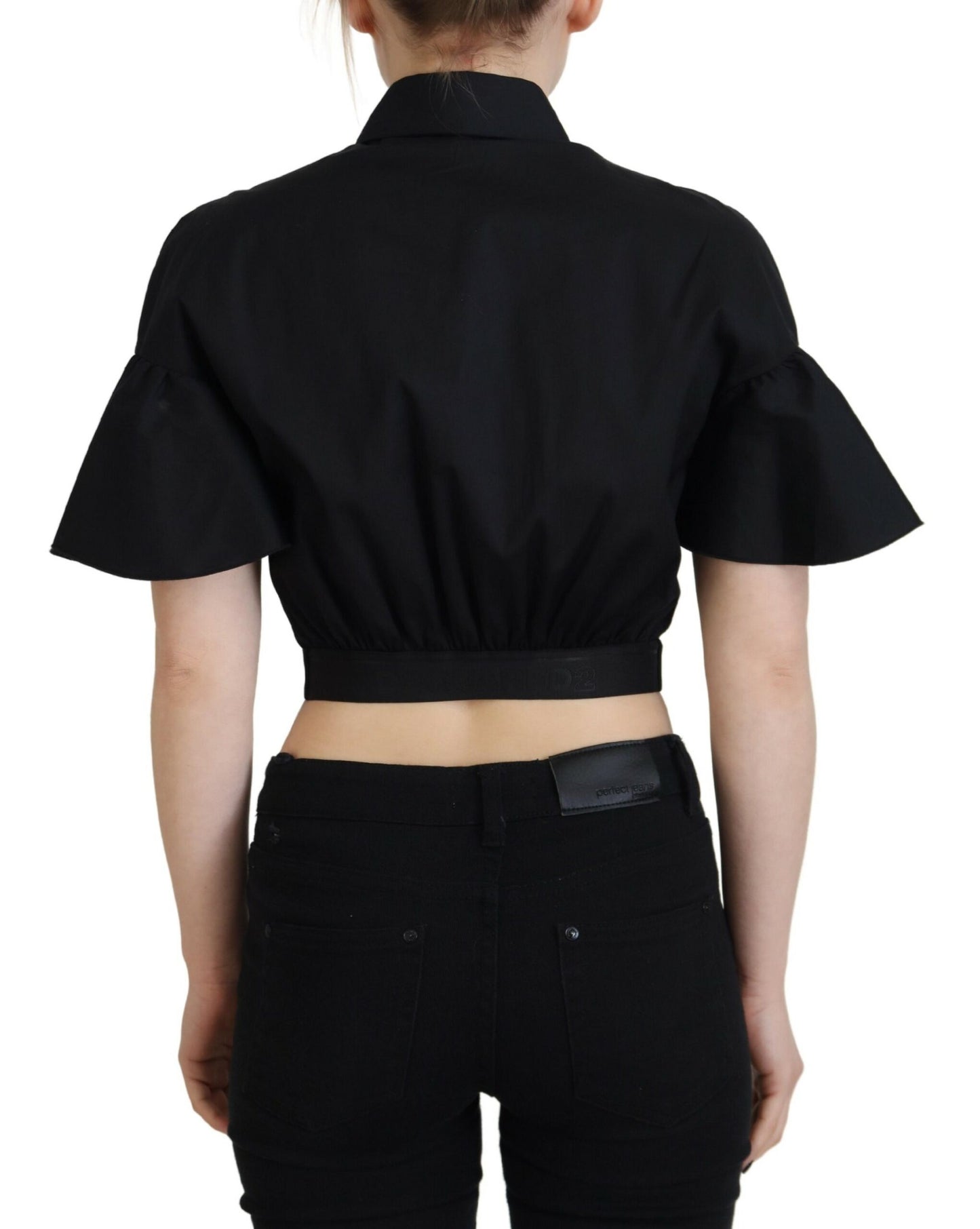 Dsquared² Black Collared Button Down Short Sleeve Cropped Top by Dsquared²