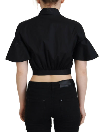 Dsquared² Black Collared Button Down Short Sleeve Cropped Top by Dsquared²