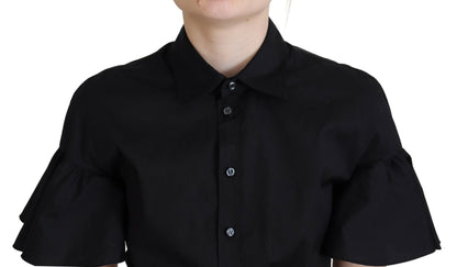 Dsquared² Black Collared Button Down Short Sleeve Cropped Top by Dsquared²