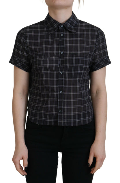 Dsquared² Black Checkered Collared Button Short Sleeves Top by Dsquared²