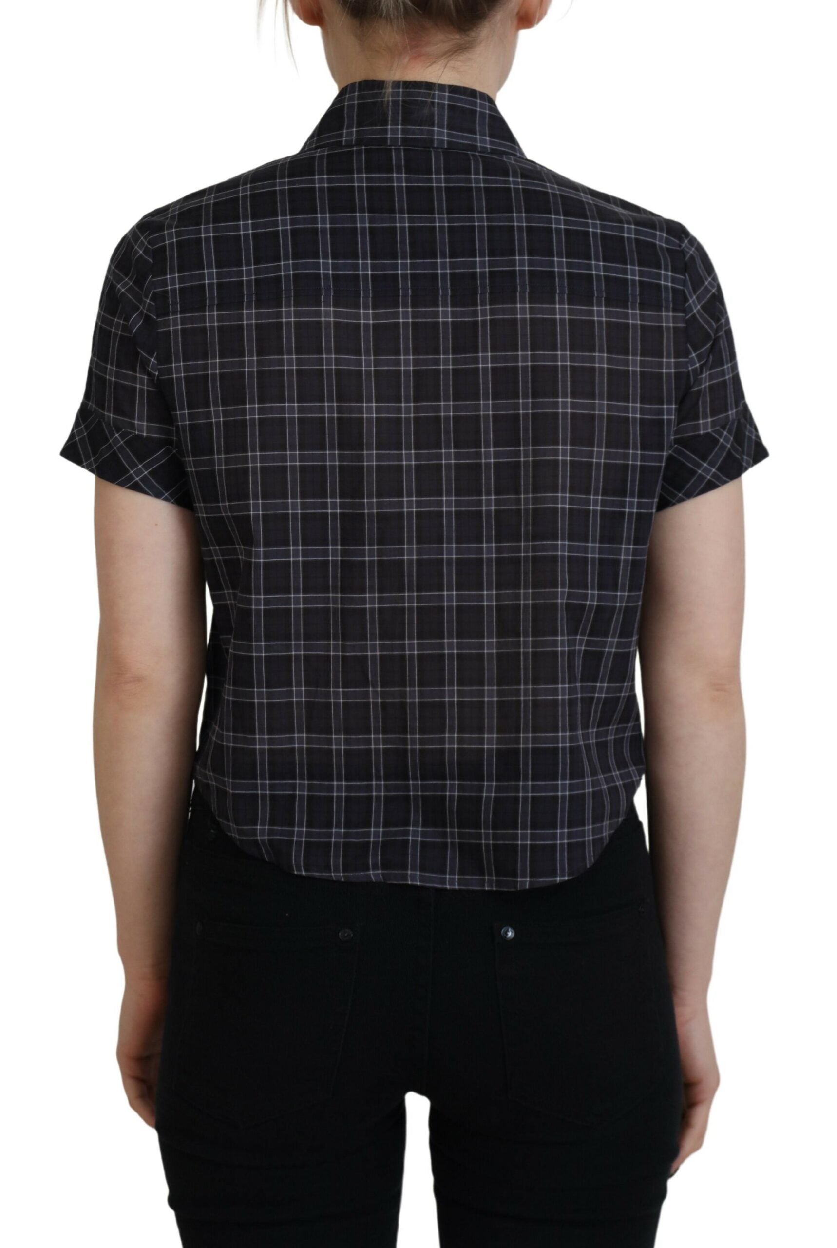Dsquared² Black Checkered Collared Button Short Sleeves Top by Dsquared²