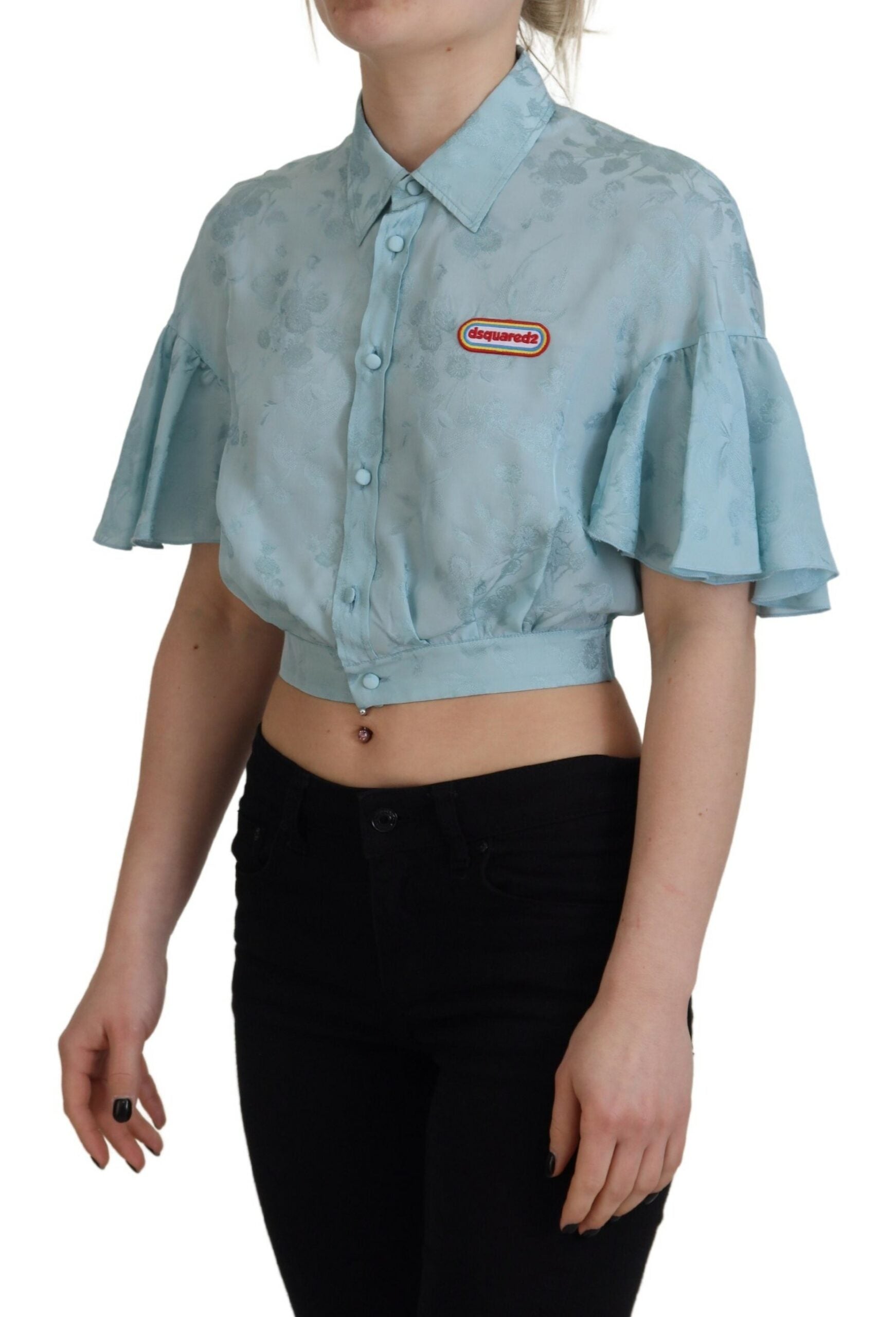 Dsquared² Blue Collared Button Down Short Sleeve Cropped Top by Dsquared²