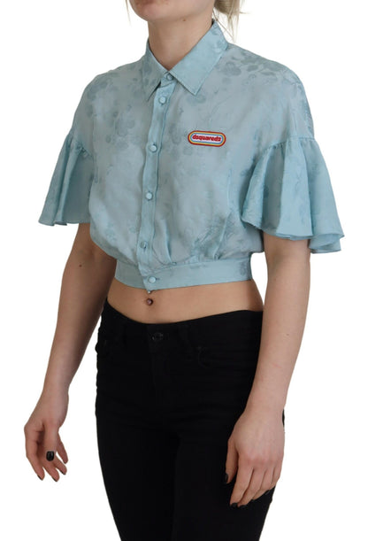 Dsquared² Blue Collared Button Down Short Sleeve Cropped Top by Dsquared²