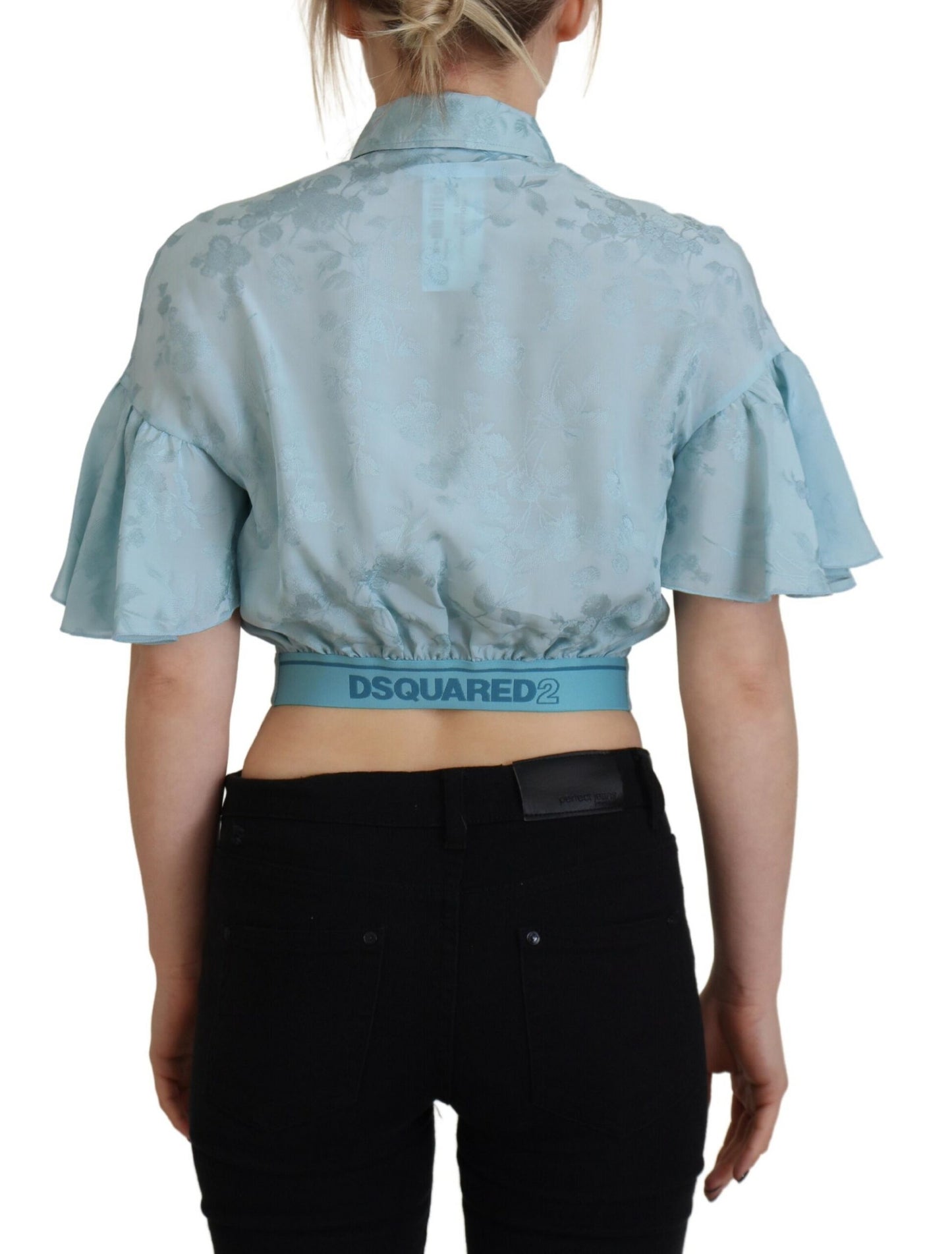 Dsquared² Blue Collared Button Down Short Sleeve Cropped Top by Dsquared²