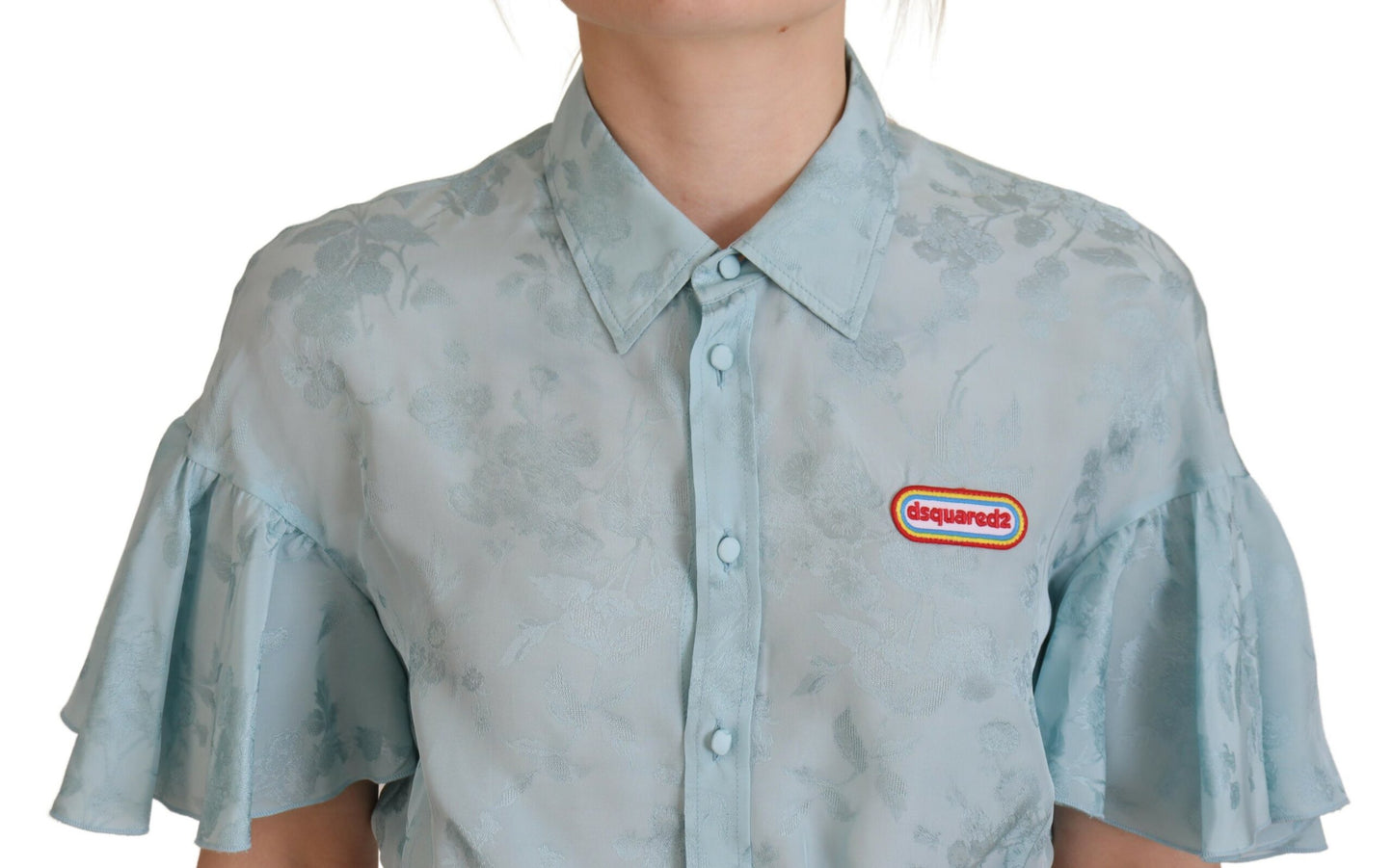 Dsquared² Blue Collared Button Down Short Sleeve Cropped Top by Dsquared²