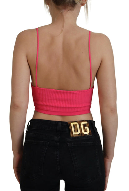 Dsquared² Pink Ribbed Knit Bra Cropped Spaghetti Strap Top by Dsquared²