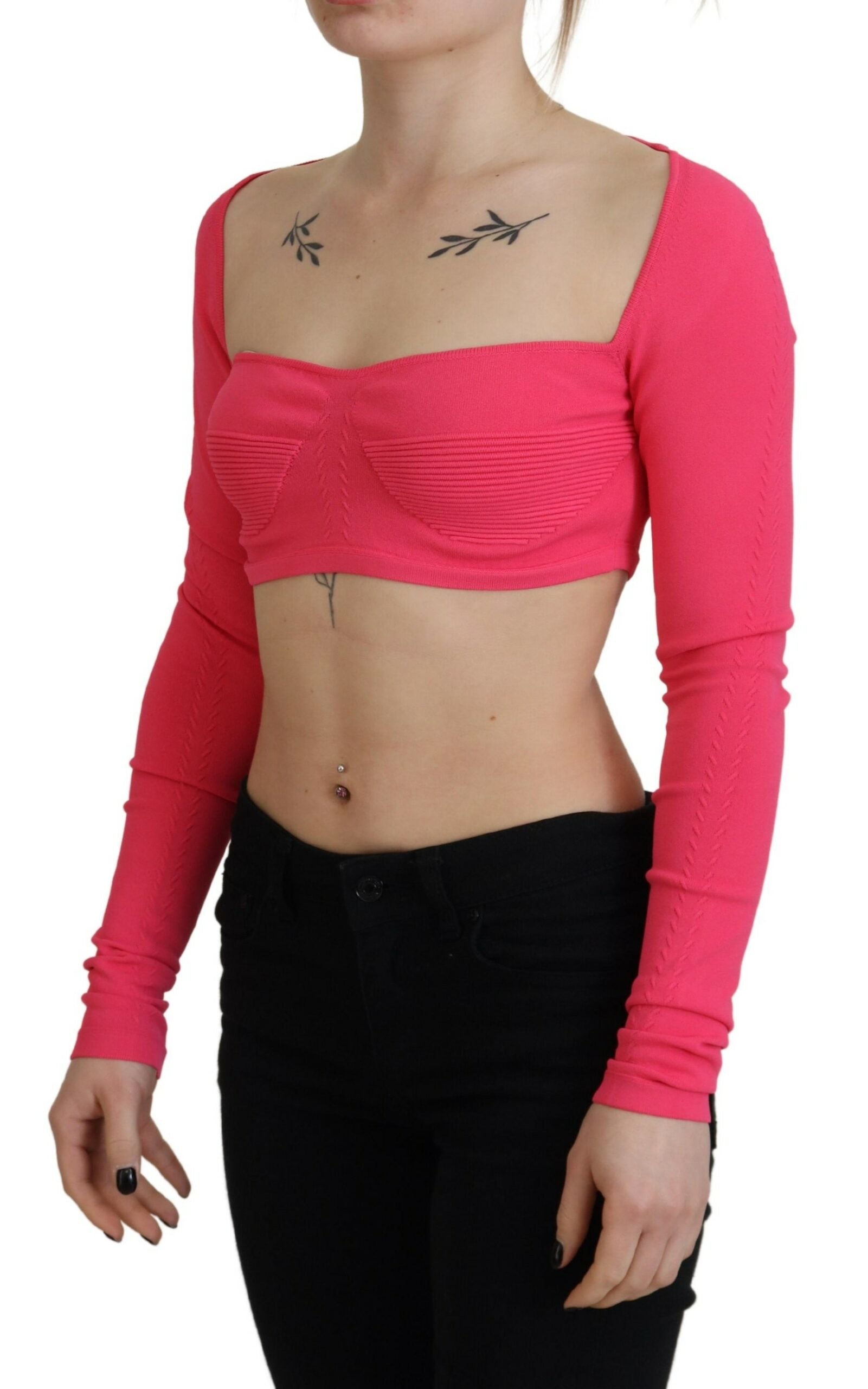 Dsquared² Pink Viscose Knit Square Neck Long Sleeves Top by Dsquared²