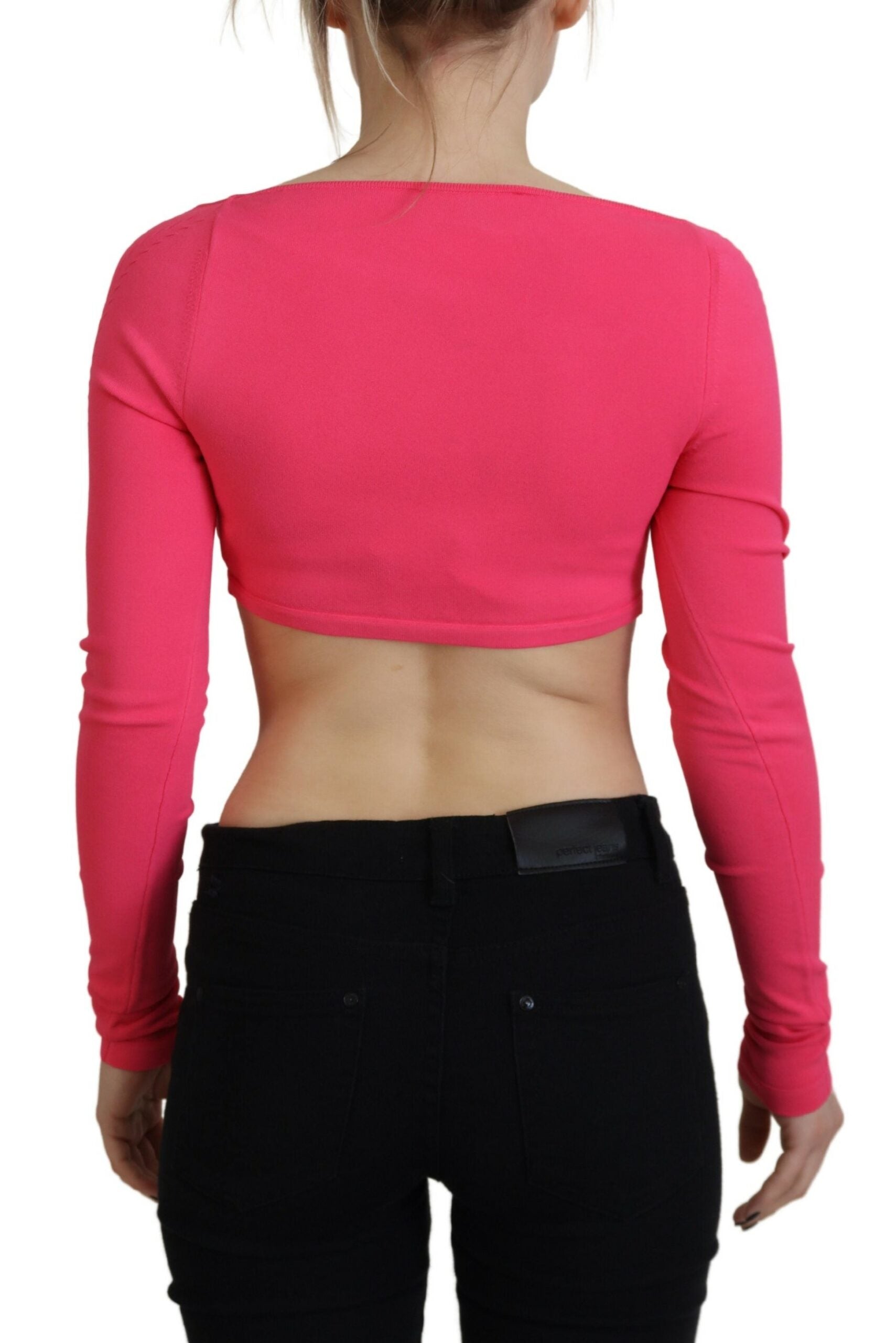 Dsquared² Pink Viscose Knit Square Neck Long Sleeves Top by Dsquared²