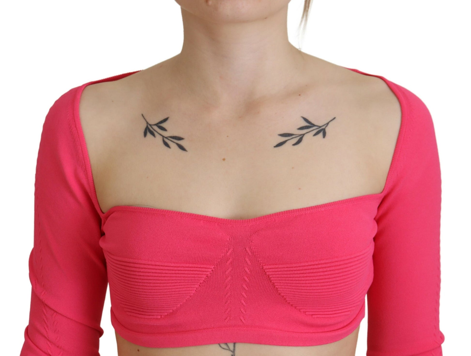 Dsquared² Pink Viscose Knit Square Neck Long Sleeves Top by Dsquared²