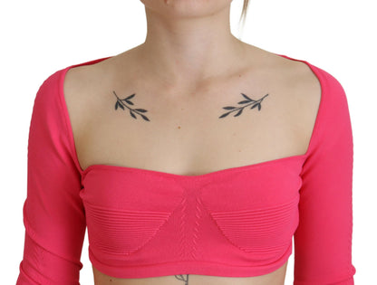 Dsquared² Pink Viscose Knit Square Neck Long Sleeves Top by Dsquared²