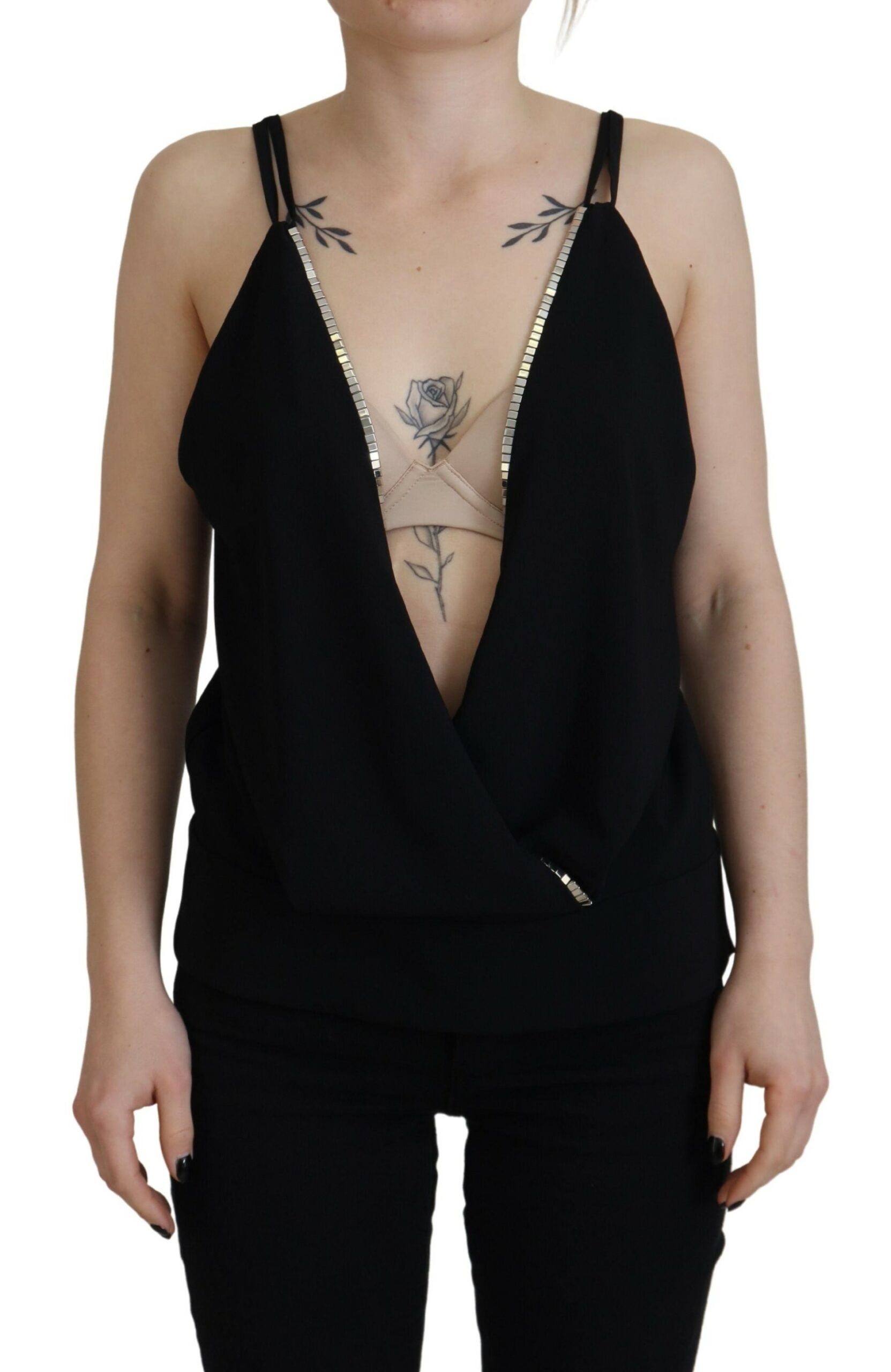 Dsquared² Black Embellished Deep V-neck Sleeveless Tank Top by Dsquared²