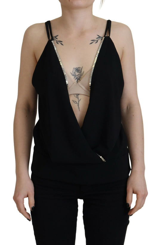 Dsquared² Black Embellished Deep V-neck Sleeveless Tank Top by Dsquared²