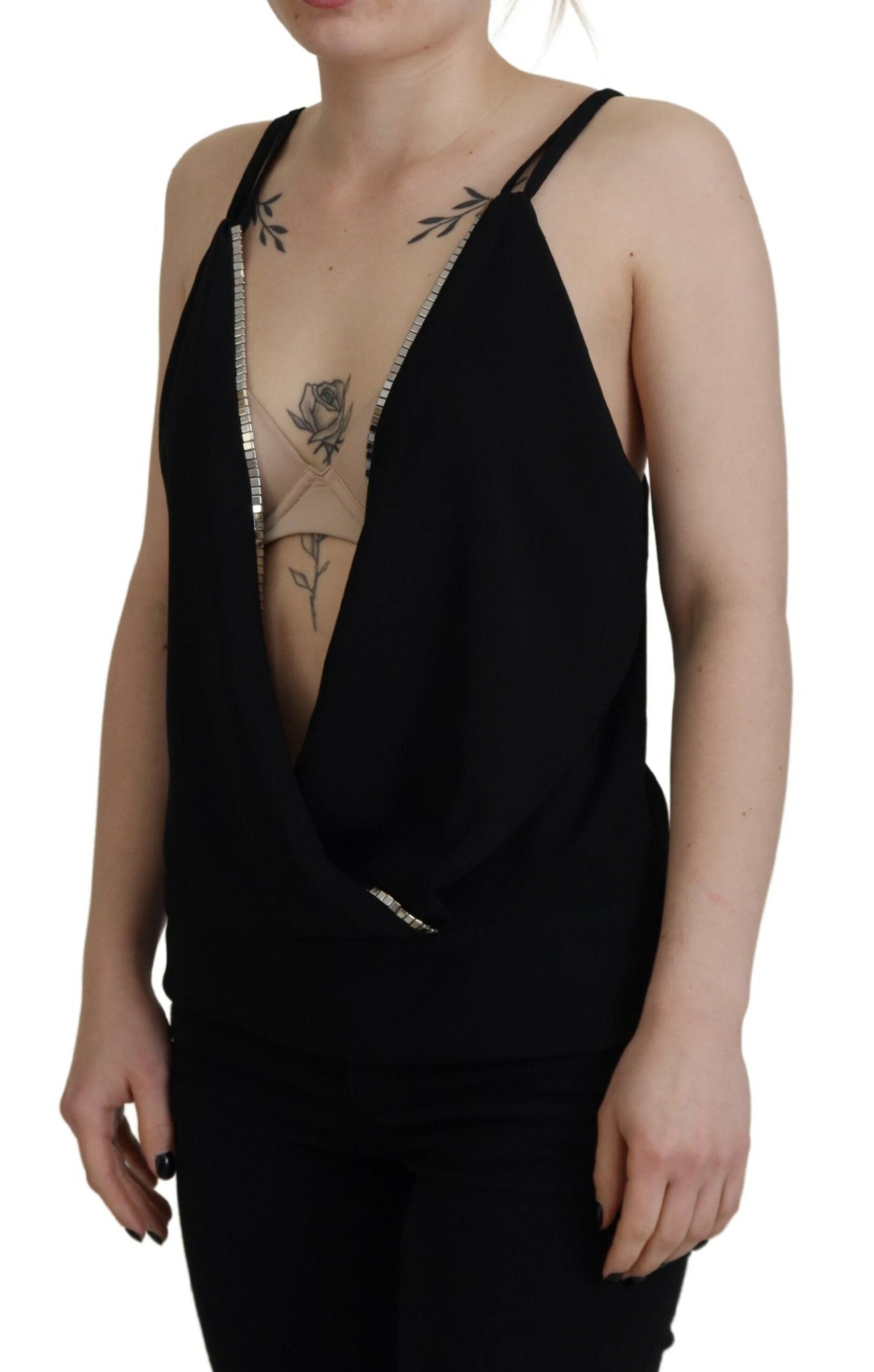 Dsquared² Black Embellished Deep V-neck Sleeveless Tank Top by Dsquared²