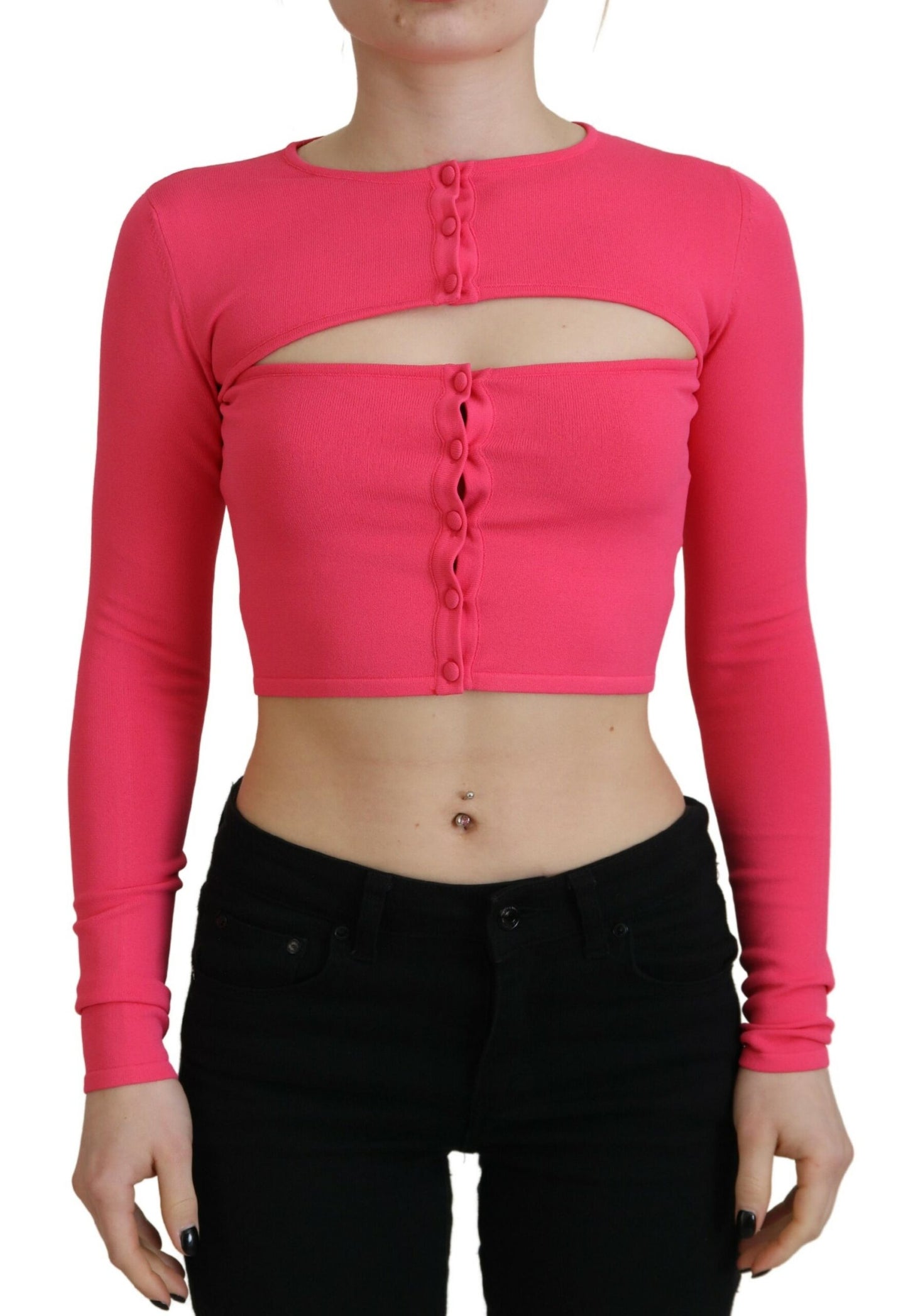 Dsquared² Pink Viscose Knit Open Chest Long Sleeves Top by Dsquared²