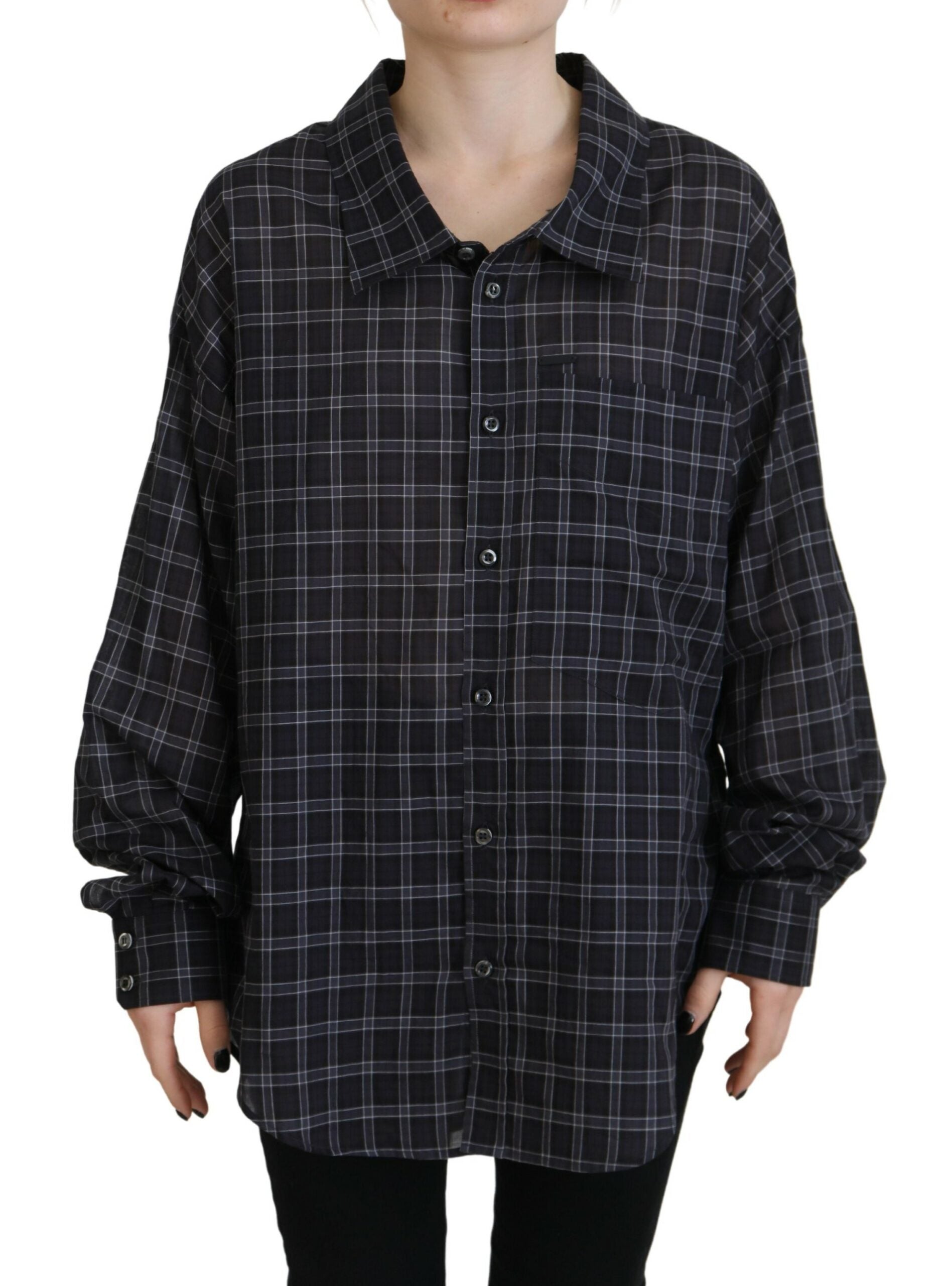 Dsquared² Black Checkered Collared Button Long Sleeves Shirt by Dsquared²