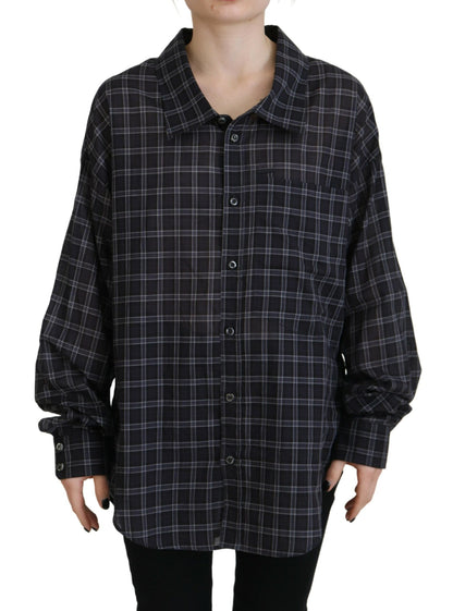 Dsquared² Black Checkered Collared Button Long Sleeves Shirt by Dsquared²
