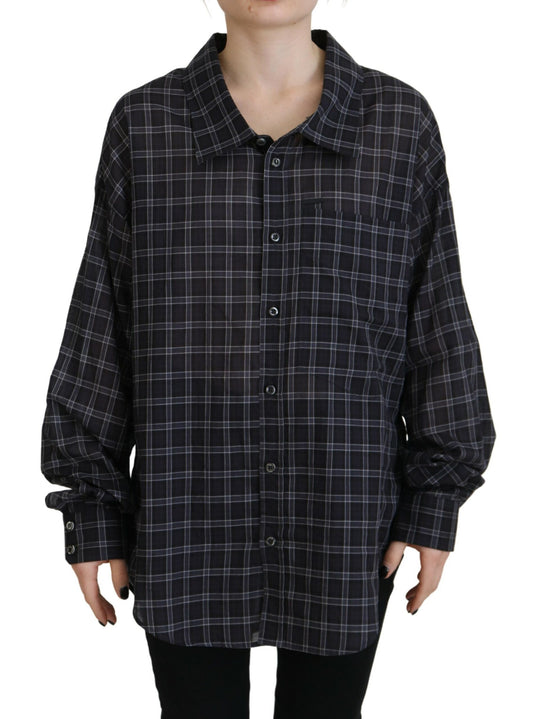 Dsquared² Black Checkered Collared Button Long Sleeves Shirt by Dsquared²