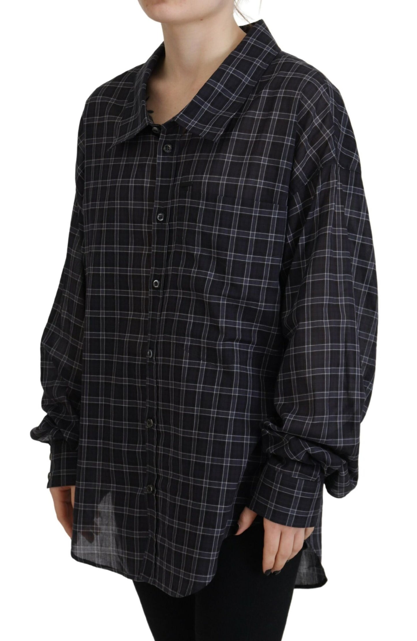Dsquared² Black Checkered Collared Button Long Sleeves Shirt by Dsquared²