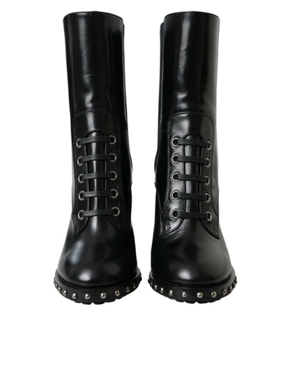 Dolce &amp; Gabbana - Bottines à lacets cloutées en cuir noir