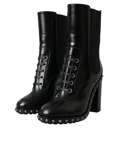 Dolce &amp; Gabbana - Bottines à lacets cloutées en cuir noir