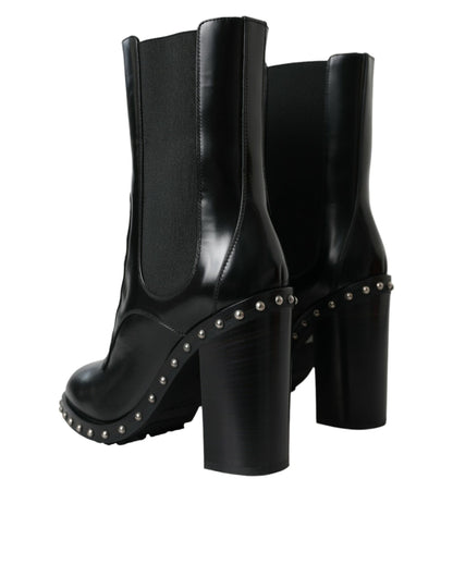 Dolce &amp; Gabbana - Bottines à lacets cloutées en cuir noir