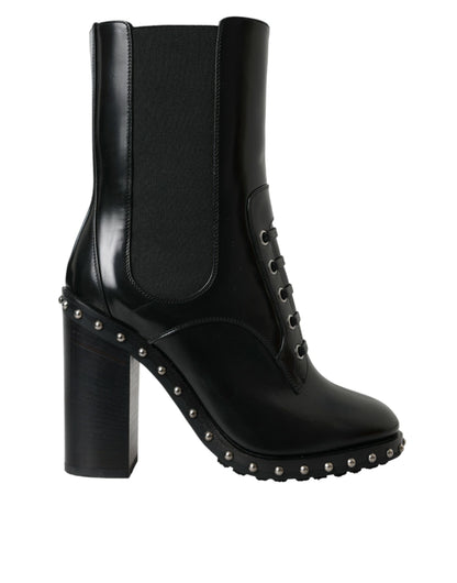 Dolce &amp; Gabbana - Bottines à lacets cloutées en cuir noir