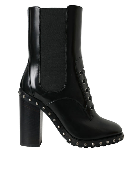 Dolce &amp; Gabbana - Bottines à lacets cloutées en cuir noir